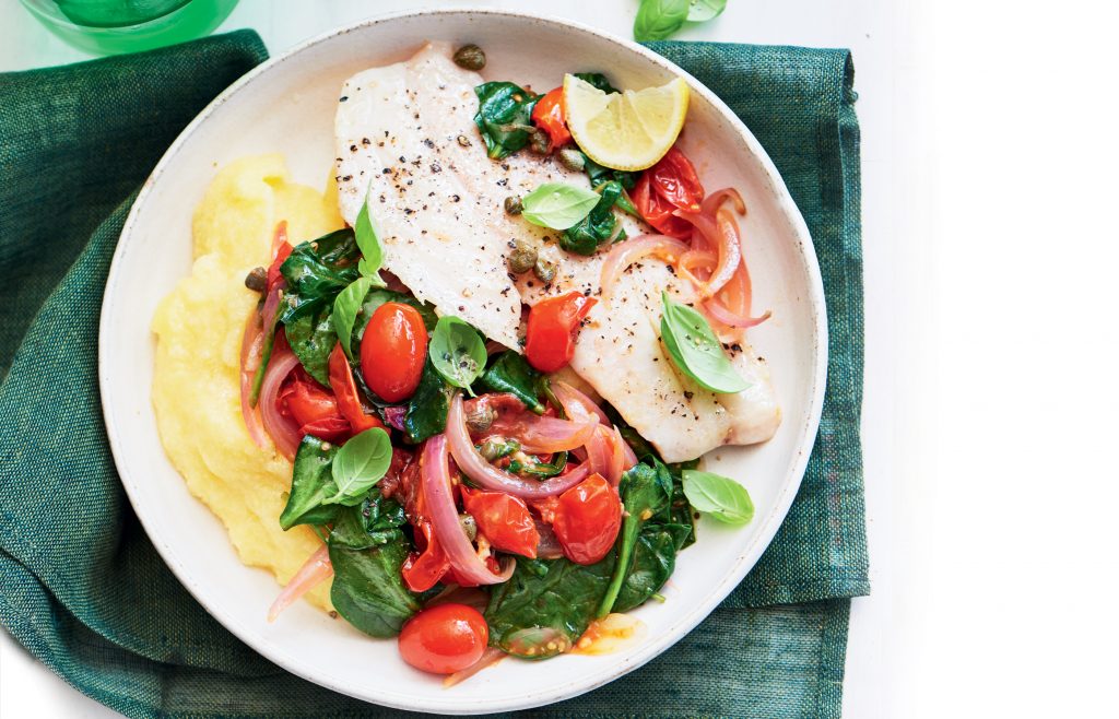 Poisson à l'italienne, câpres et polenta