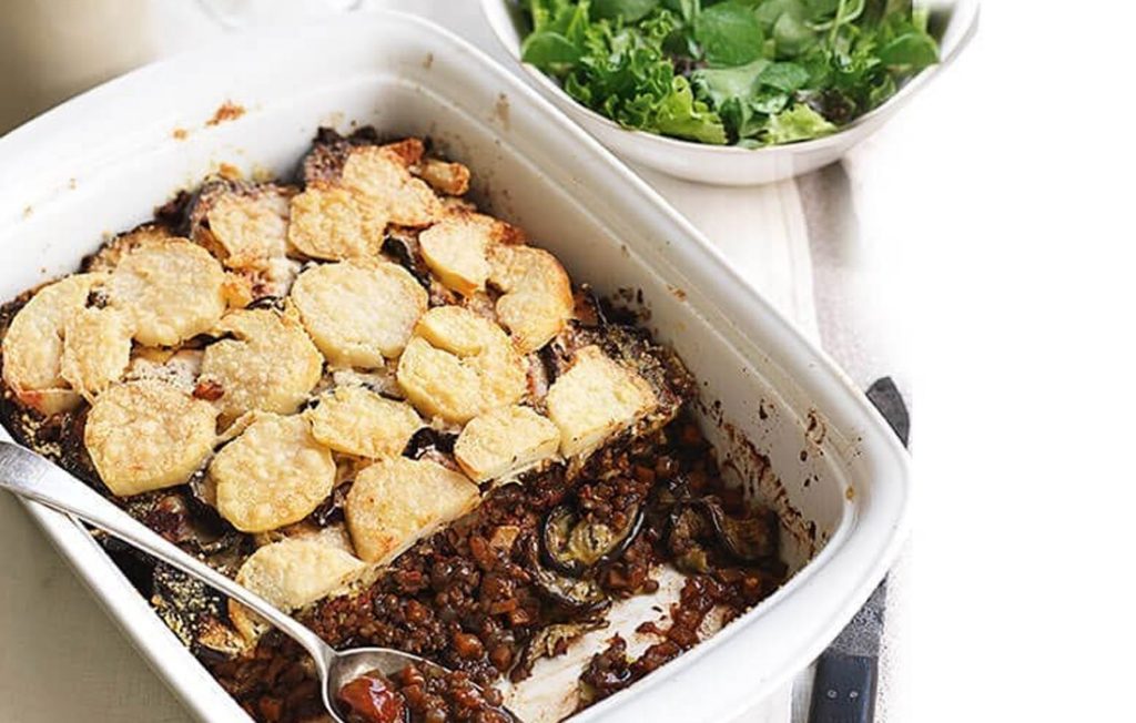 Gratin de lentilles et d'aubergines végétarien