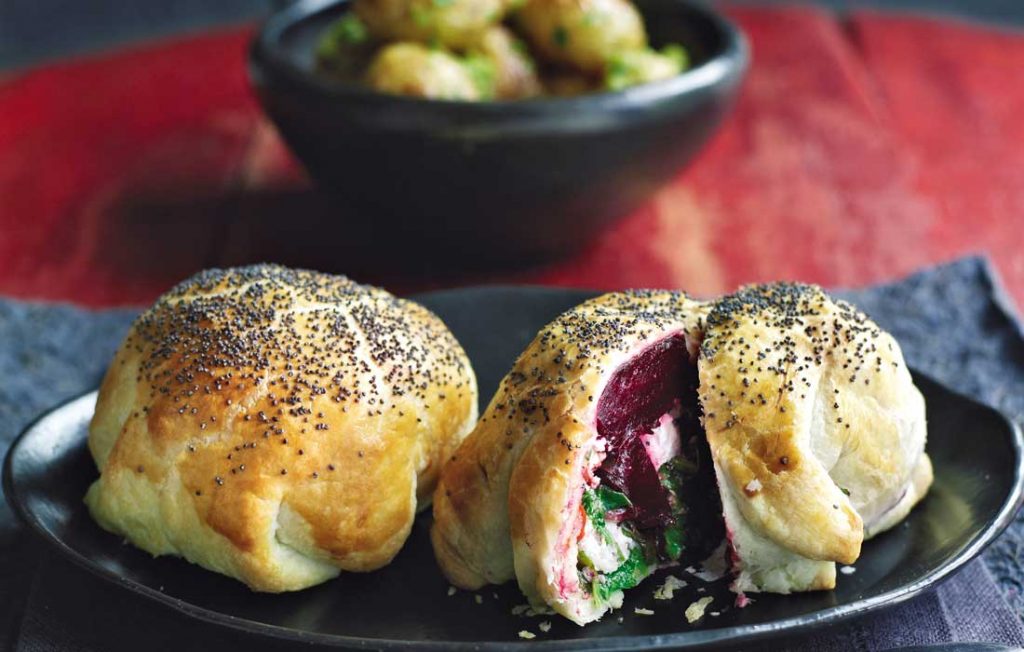 Paquets de betterave au fromage de chèvre végé