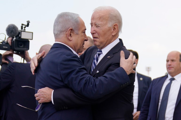 President Joe Biden greets Israeli Prime Minister Benjamin Netanyahu