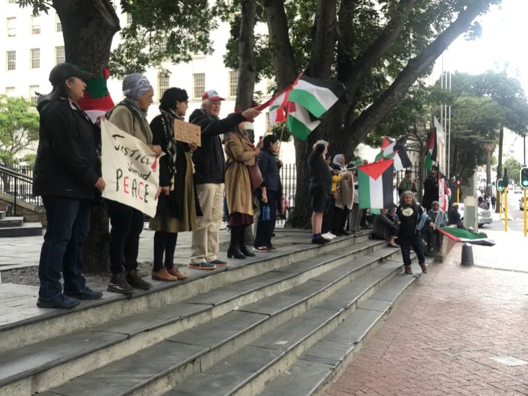 Pro-Palestine supporters outside St George’s Cathedral, Cape Town