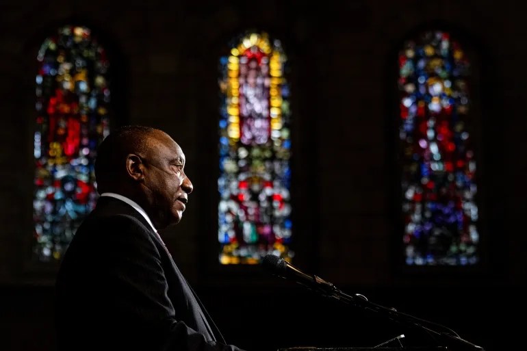 South African President Cyril Ramaphosa speaks at St George’s Cathedral