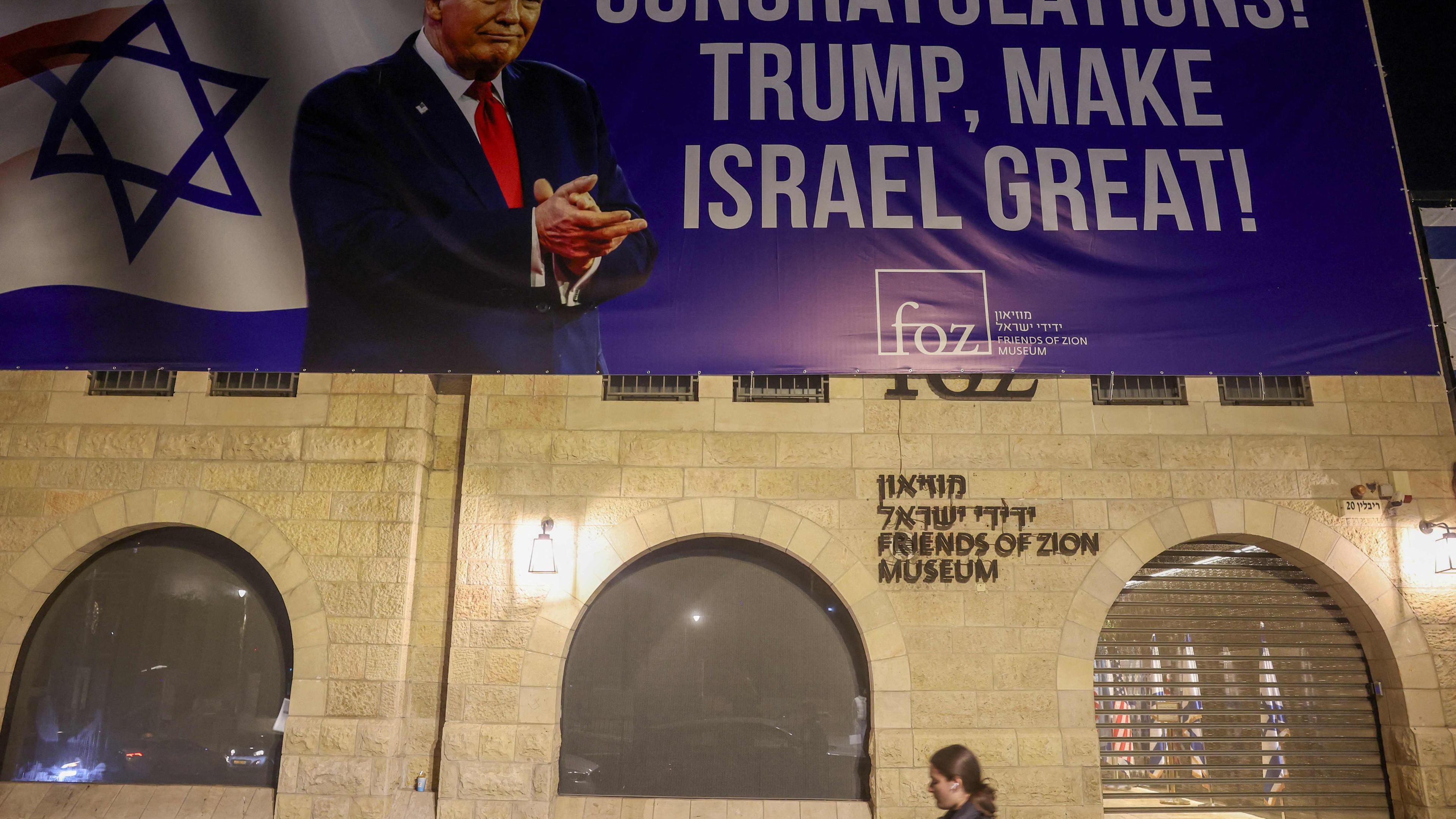 Trump Plakat zum Wahlsieg in Israel