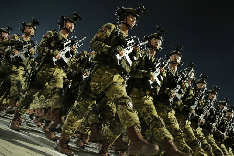 Soldiers participate in a military parade to commemorate the 70th anniversary of the Korean War armistice in Pyongyang, North Korea